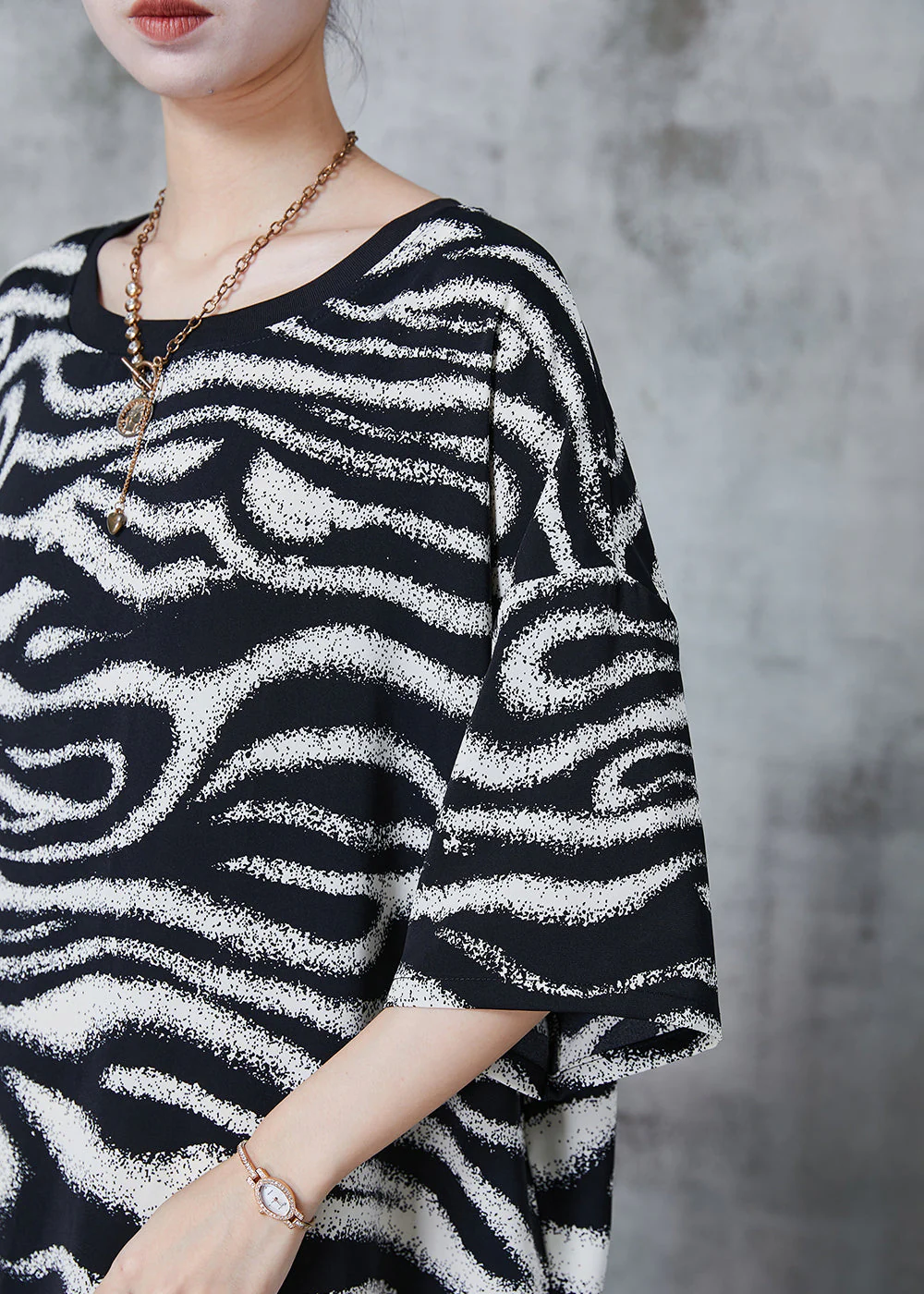 Style Black Oversized Striped Chiffon Maxi Dresses Summer - Image 5