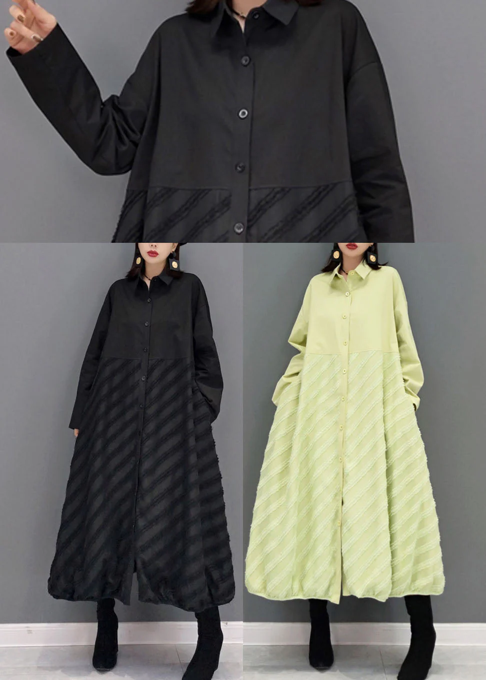 Style Black Peter Pan Collar Patchwork shirt Dress Spring - Image 5