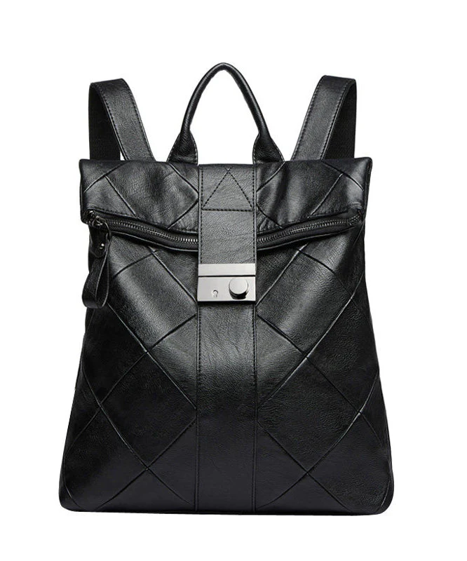 Style Black Plaid Large Capacity Faux Leather Versatile Backpack Bag - Image 5