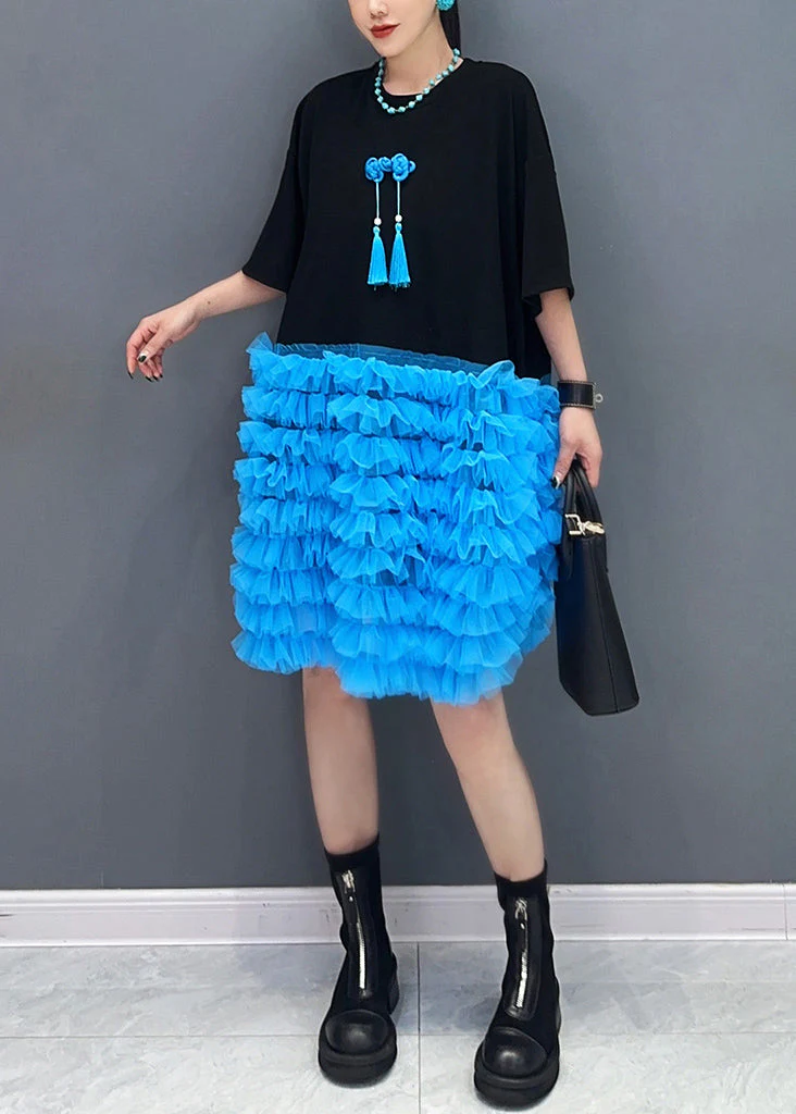 Style Black Ruffled Patchwork Tulle Tea Dresses Summer - Image 2
