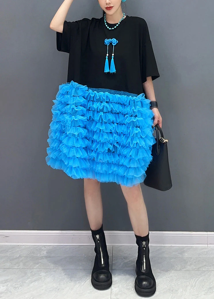 Style Black Ruffled Patchwork Tulle Tea Dresses Summer - Image 3