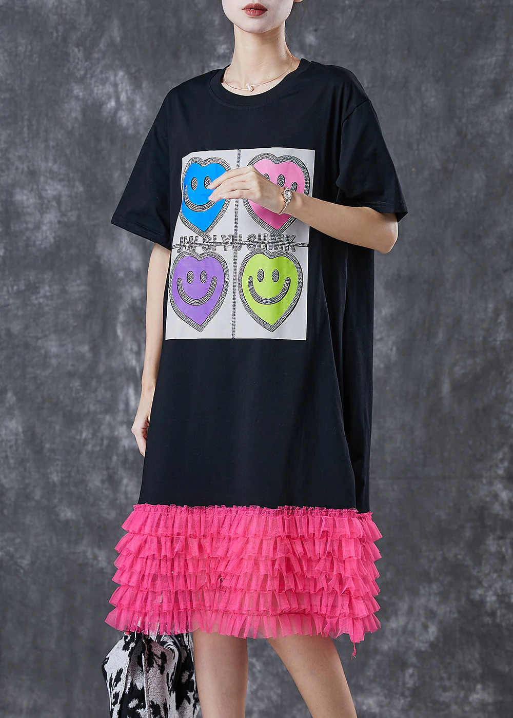 Style Black Smiling Face Patchwork Cotton Vacation Dresses Summer - Image 2