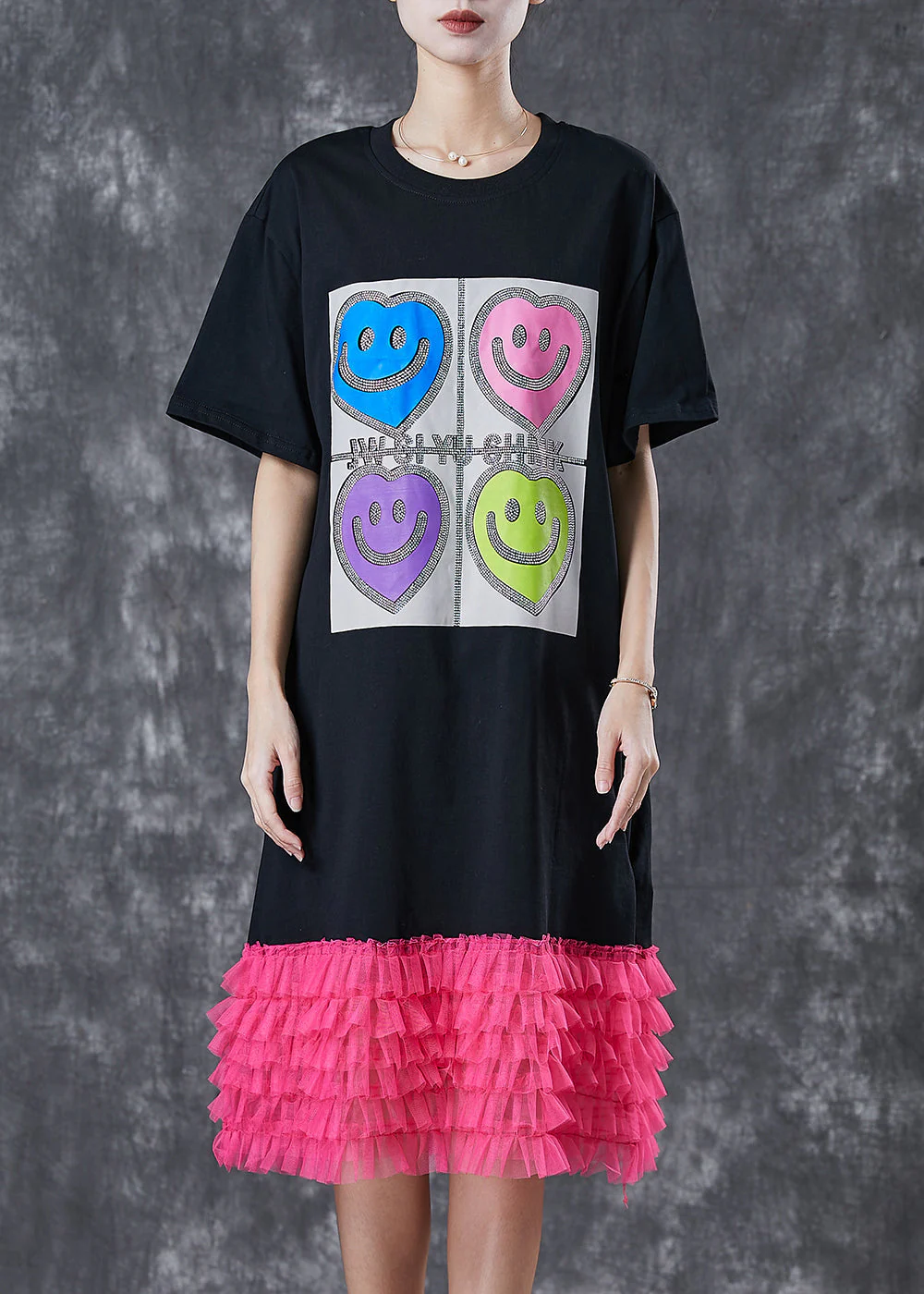 Style Black Smiling Face Patchwork Cotton Vacation Dresses Summer - Image 3