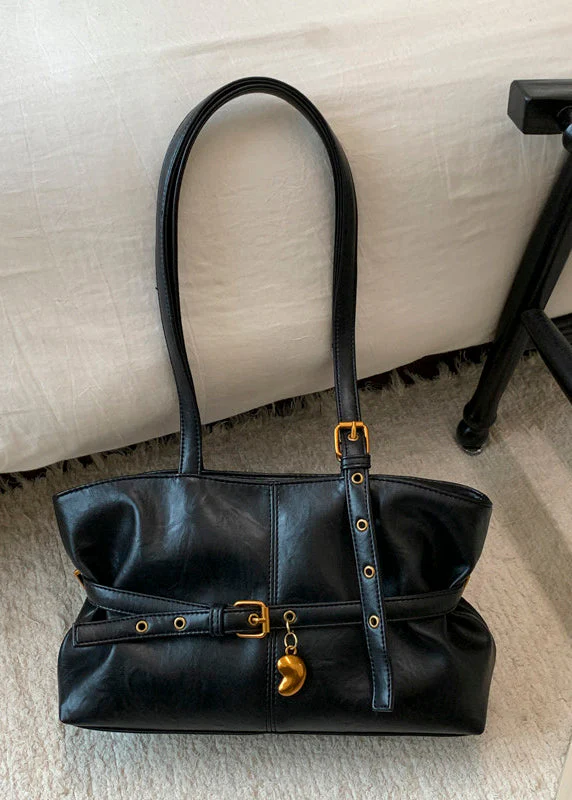 Style Black Solid Durable Faux Leather Women Shoulder Handbags - Image 5