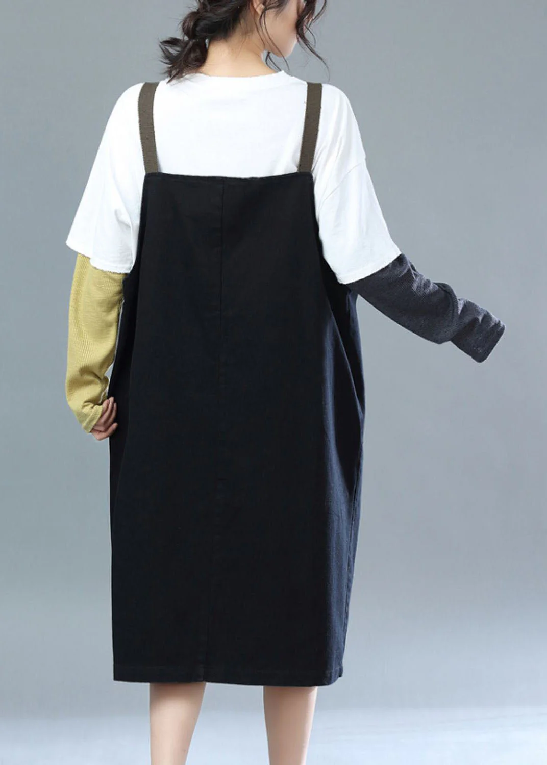 Style Black Zippered Oversized Cotton Suspender Dress - Image 4