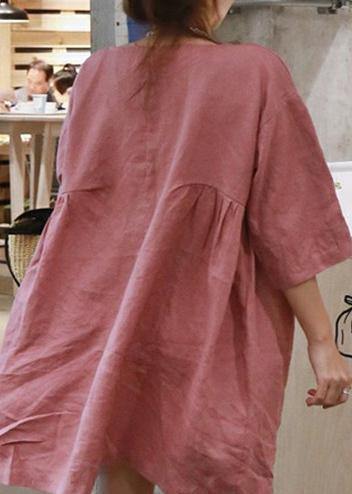 Style Blue cotton linen outfit o neck Cinched A Line summer Dresses - Image 7