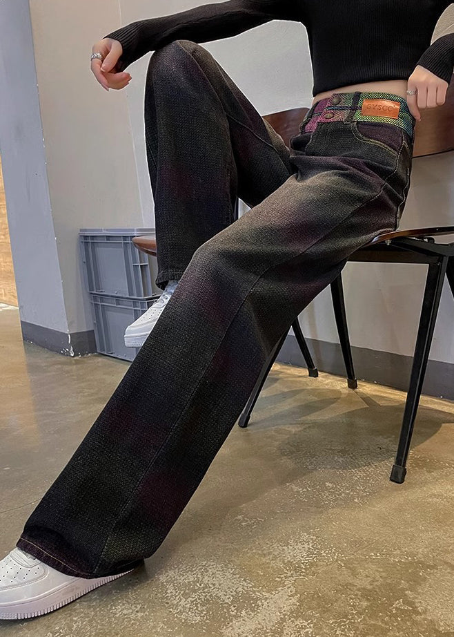 Style Blue High Waist Patchwork Denim Straight Pants Spring - Image 2