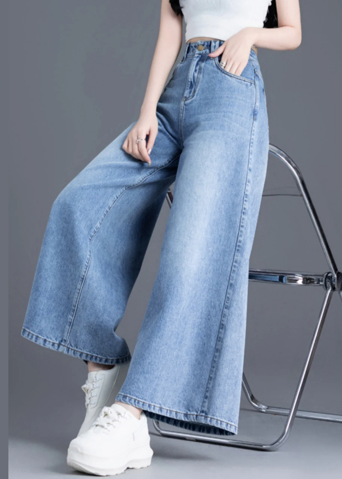 Style Blue Oversized Denim Wide Leg Pants Spring - Image 4