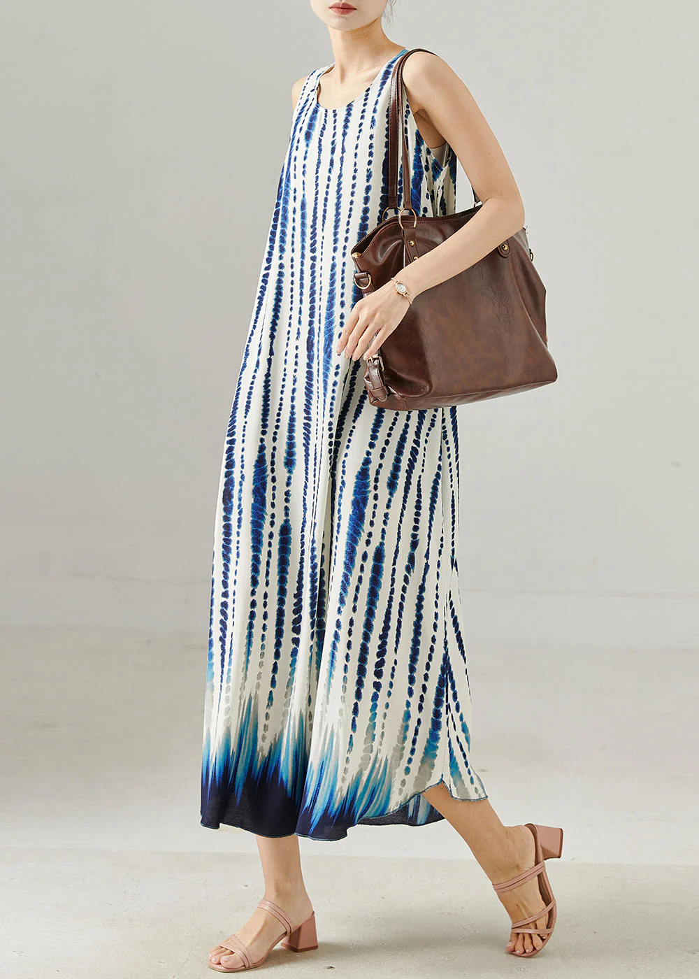 Style Blue Oversized Striped Cotton Dress Summer - Image 3