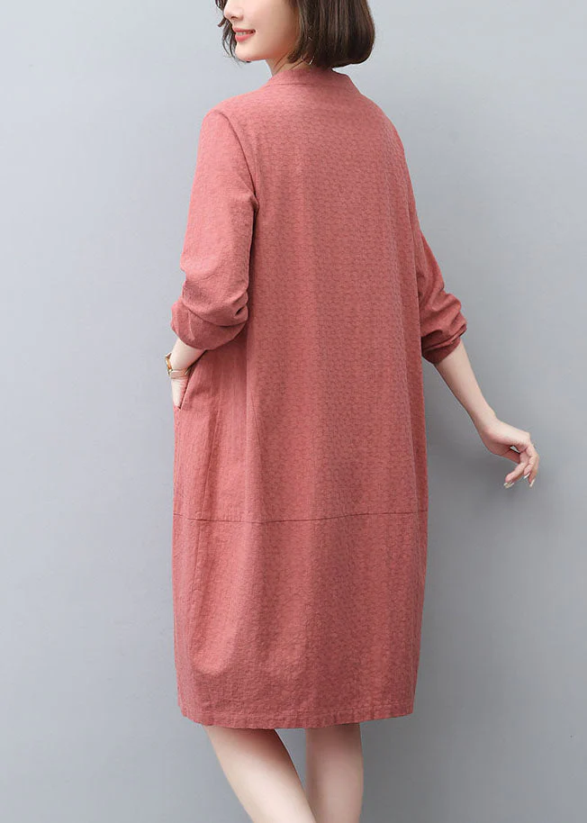 Style Brick Red Pockets Cotton Tea Dress Spring - Image 4