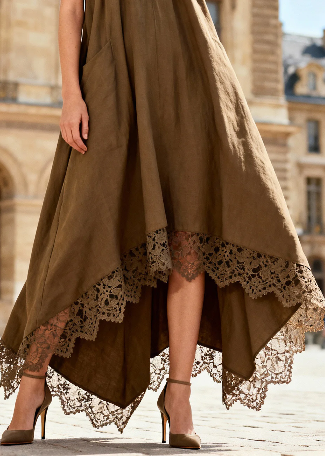 Style Brown Cold Shoulder Low High Design Long Dresses Summer - Image 4