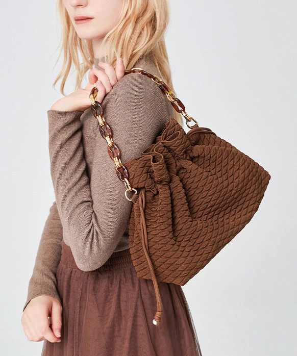 Style Brown Large Capacity Drawstring Cotton Pouch Handbag
