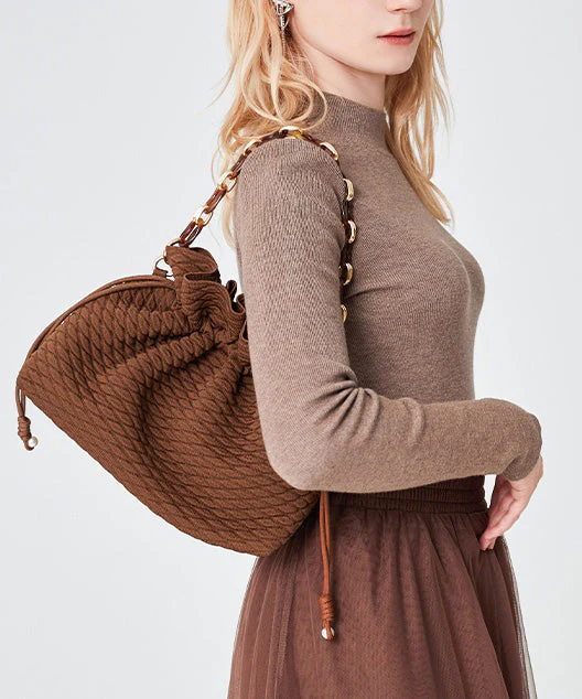 Style Brown Large Capacity Drawstring Cotton Pouch Handbag - Image 2