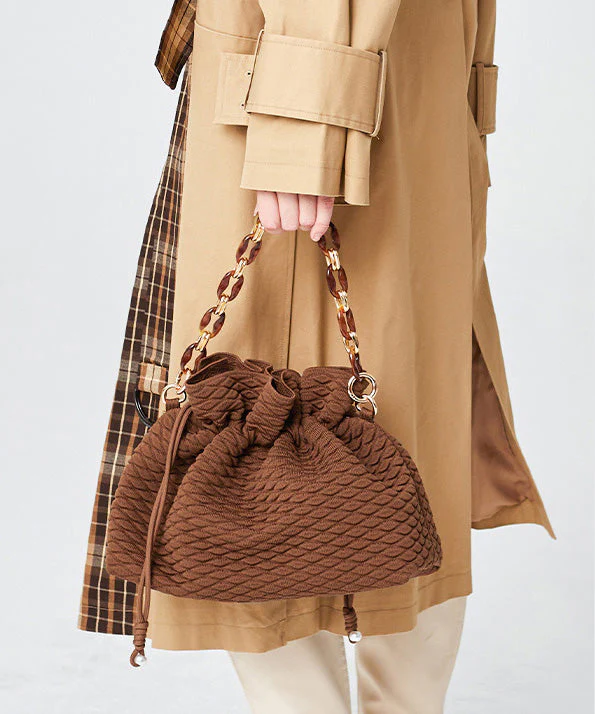 Style Brown Large Capacity Drawstring Cotton Pouch Handbag - Image 4