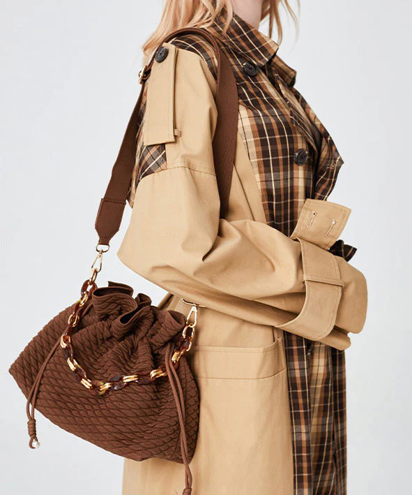 Style Brown Large Capacity Drawstring Cotton Pouch Handbag - Image 5