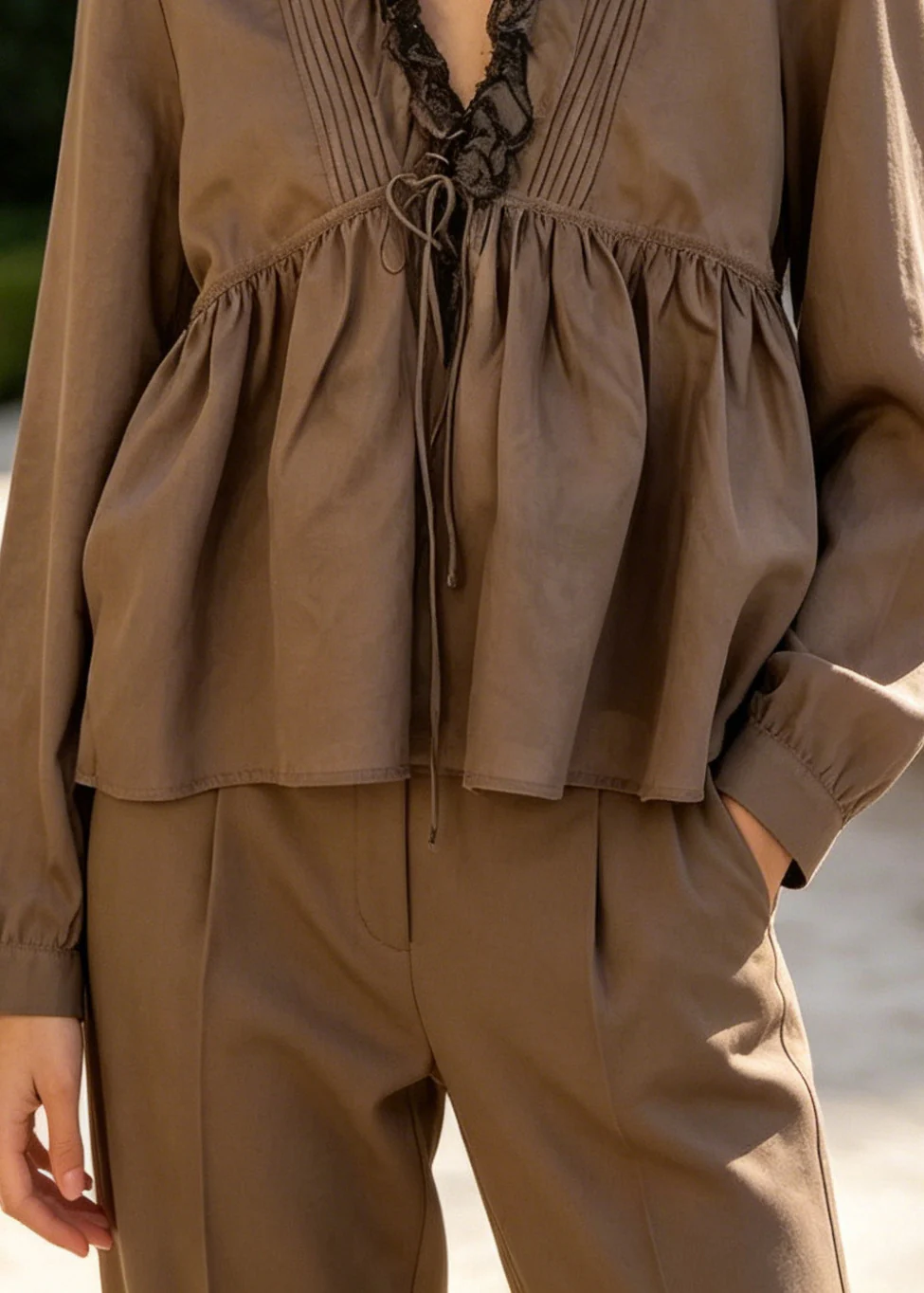Style Brown Ruffled Wrinkled Cotton Shirt Spring - Image 4