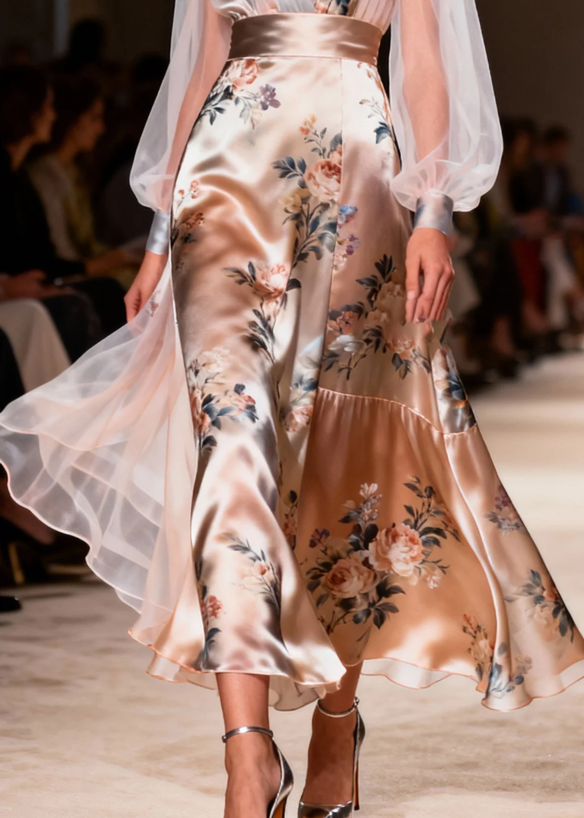Style Champagne Print Patchwork Tulle Sheer Long Dresses Summer - Image 4