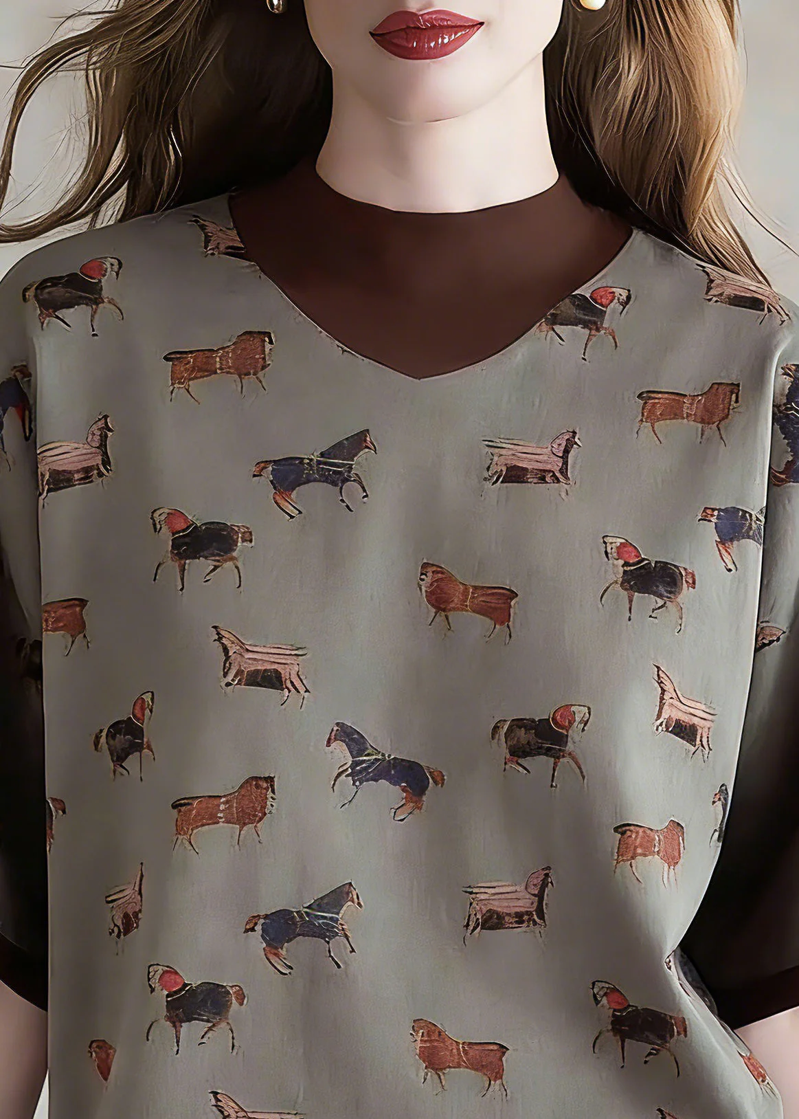 Style Coffee Print Fake Two-Piece Top Short Sleeve - Image 2