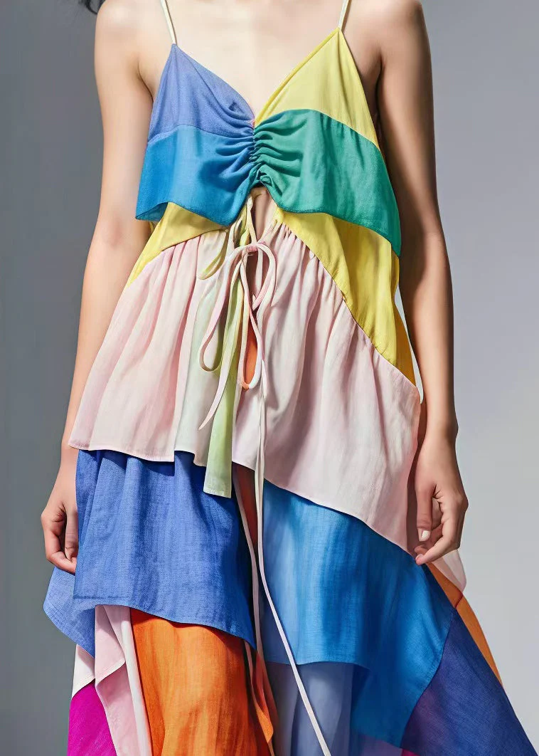 Style Colorblock Cinched Patchwork Cotton Sundress Summer - Image 4