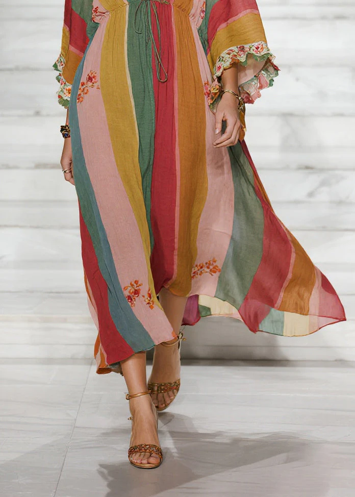 Style Colorblock Deep-V Neck Striped Cotton Holiday Dresses Spring - Image 4