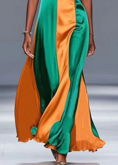 Style Colorblock Patchwork Wrinkled Silk Cami Dresses Summer - Image 4