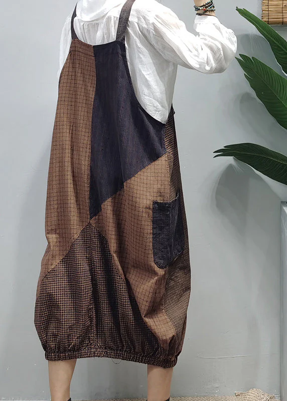 Style Colorblock pockets Patchwork Plaid Cotton Strap Dress Summer - Image 4