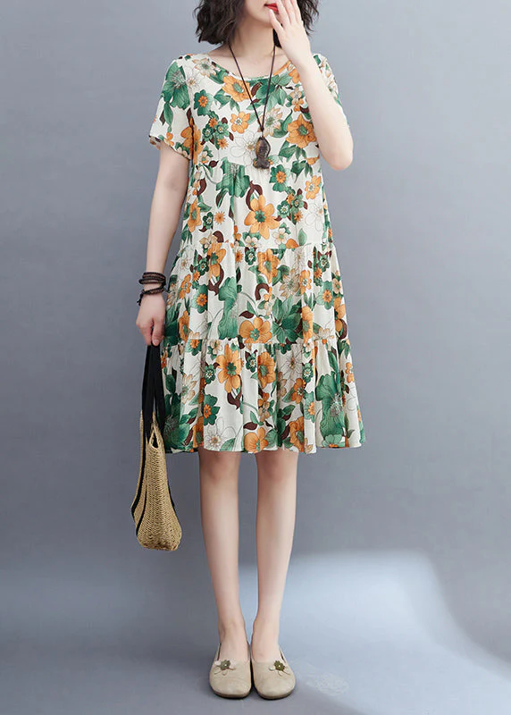 Style Colorblock Ruffled Patchwork Mid Dress Short Sleeve - Image 2