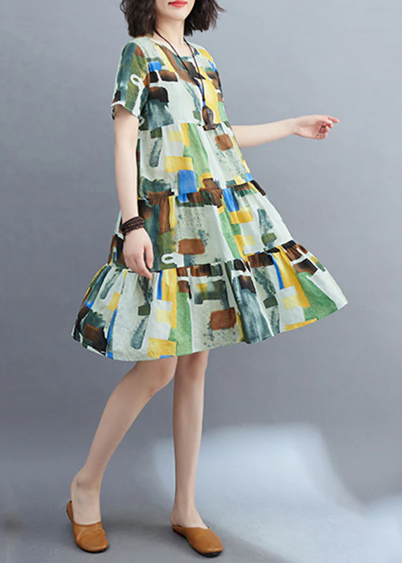 Style Colorblock Ruffled Patchwork Mid Dress Short Sleeve - Image 3