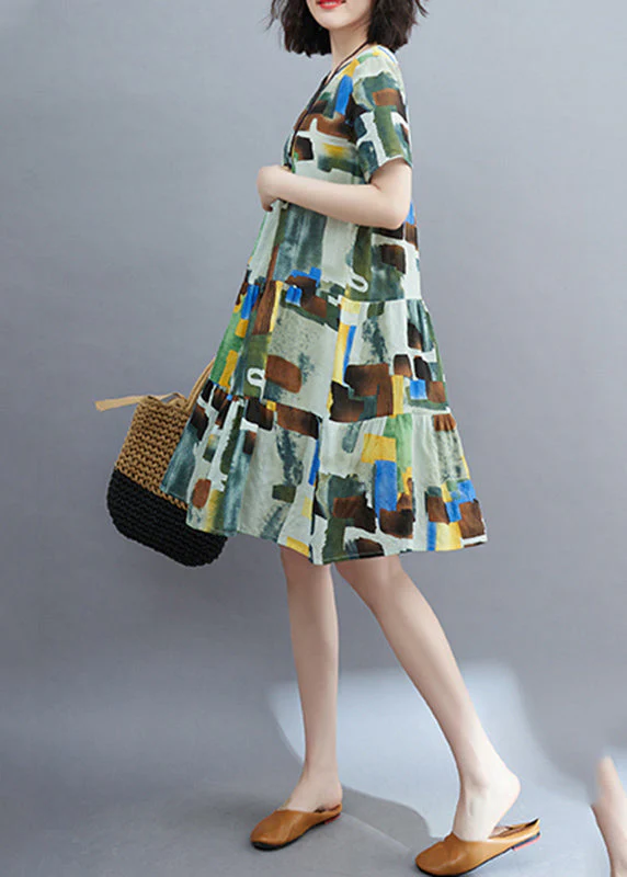 Style Colorblock Ruffled Patchwork Mid Dress Short Sleeve - Image 5