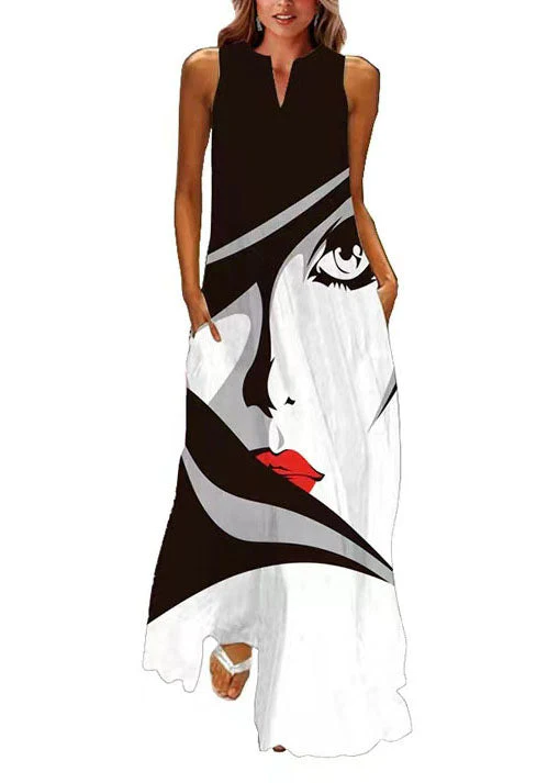 Style Colorblock V Neck Print Chiffon Dress Summer - Image 5