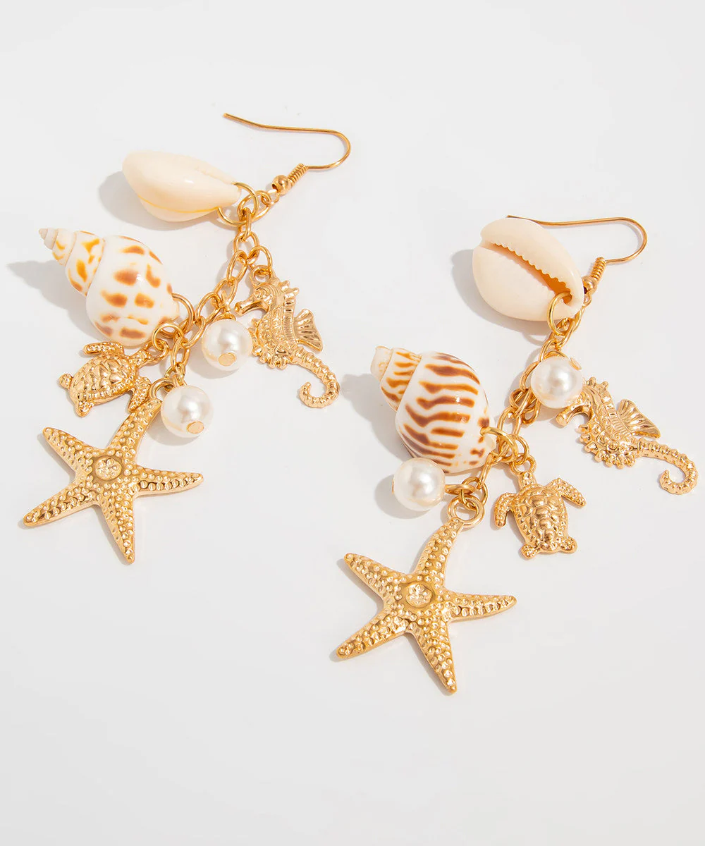 Style Gold Copper Alloy Starfish Shell Tassel Drop Earrings - Image 4
