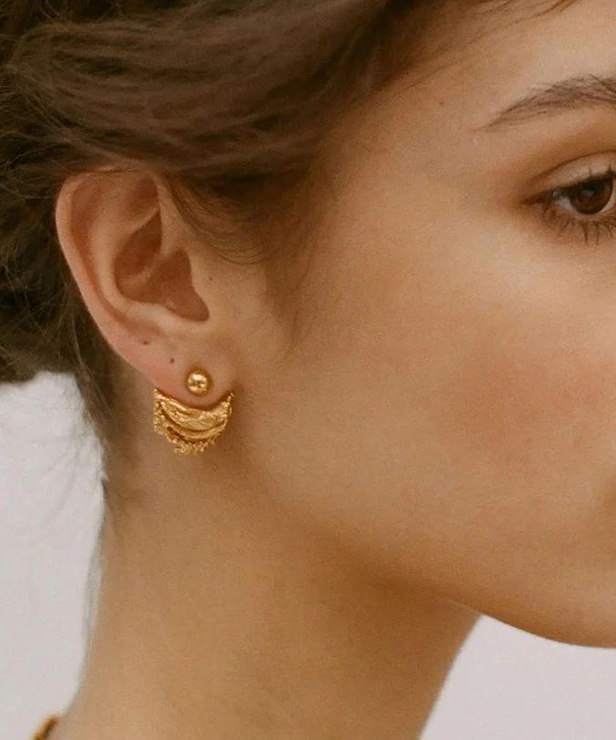Style Golden Crescent Shape Copper Stud Earrings - Image 2