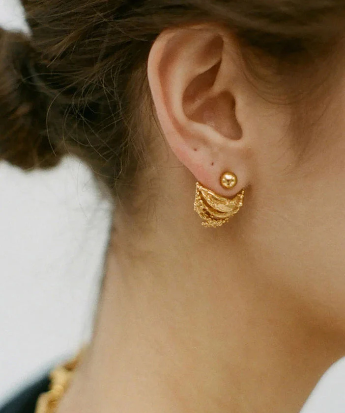 Style Golden Crescent Shape Copper Stud Earrings - Image 3