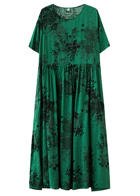 Style Green O-Neck Patchwork Maxi Dress Short Sleeve - Image 5