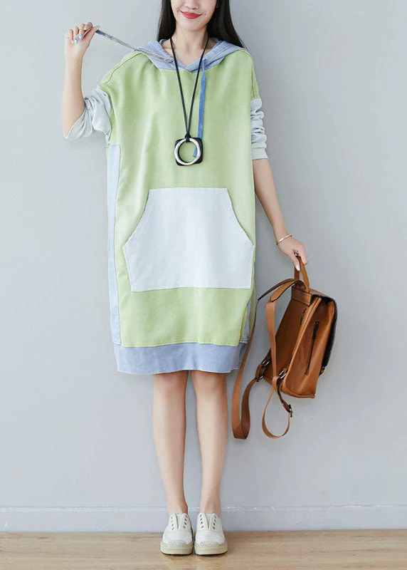 Style Green pockets Pullover Sweatshirt dresses Spring - Image 2