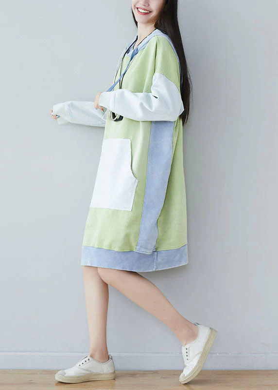 Style Green pockets Pullover Sweatshirt dresses Spring - Image 3