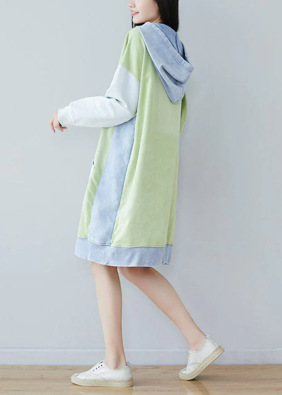 Style Green pockets Pullover Sweatshirt dresses Spring - Image 4