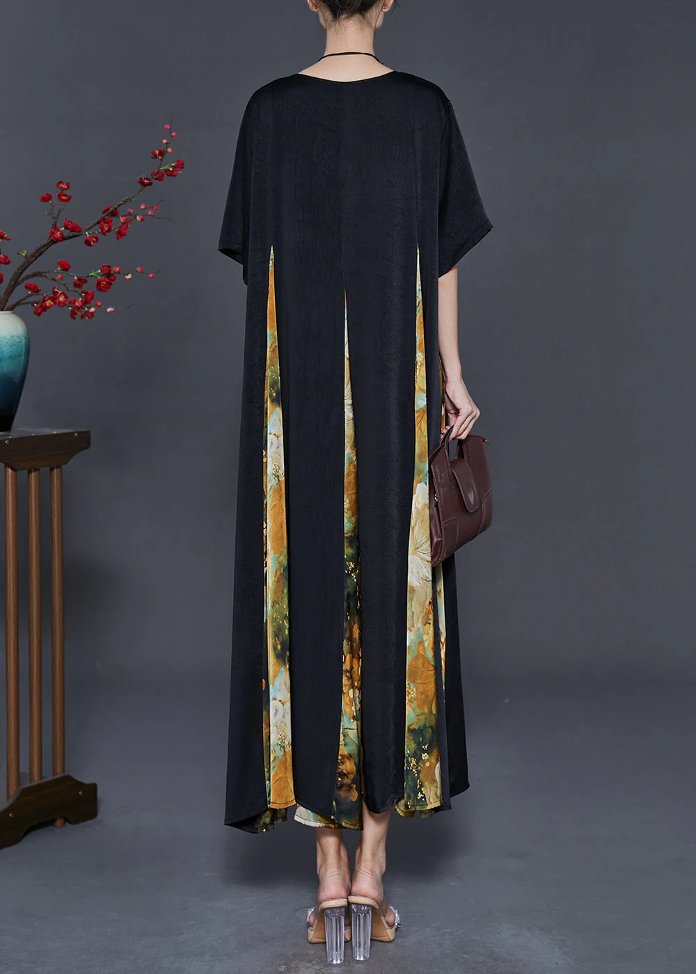 Style Green Print Patchwork Silk Ankle Dress Summer - Image 4