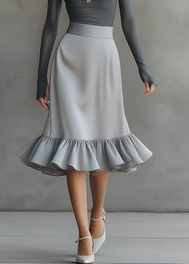 Style Grey Asymmetrical Top And A Line Skirts Two-Piece Set Spring - Image 4
