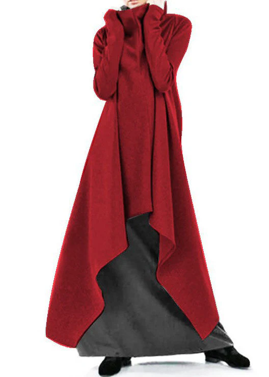 Style Grey Hign Neck Asymmetrical Design Cotton Dress Spring - Image 2