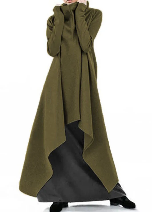 Style Grey Hign Neck Asymmetrical Design Cotton Dress Spring - Image 4