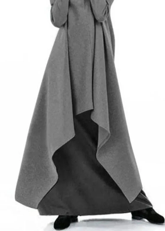 Style Grey Hign Neck Asymmetrical Design Cotton Dress Spring - Image 5