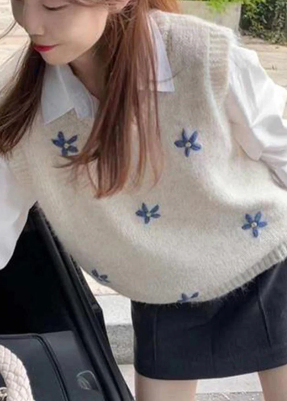Style Grey O Neck Jacquard Knit Vest Sleeveless - Image 2