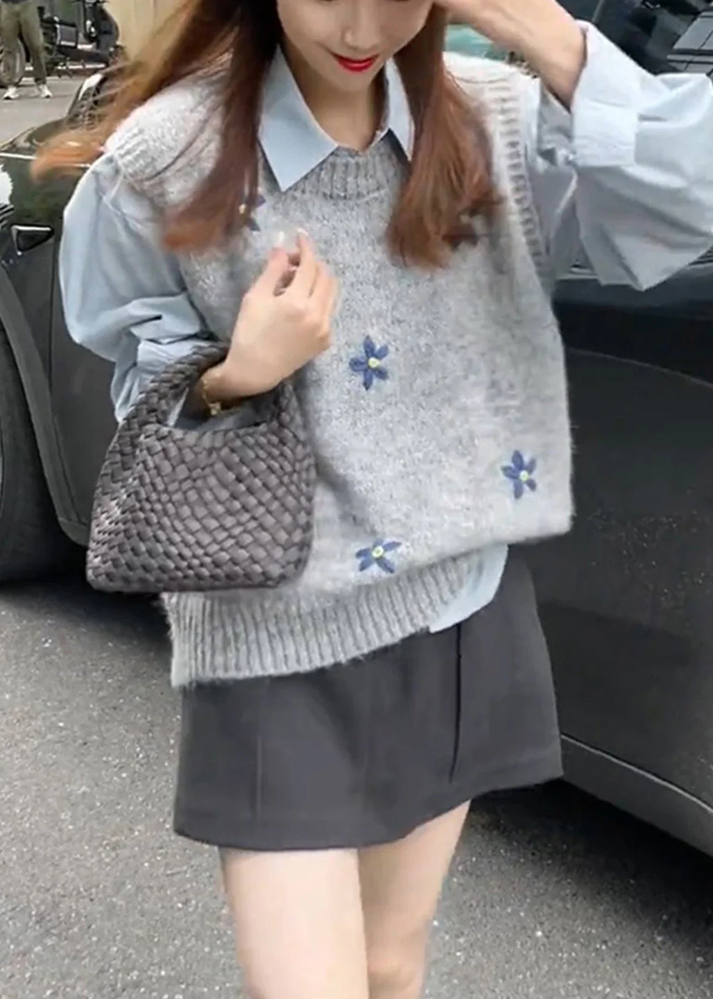 Style Grey O Neck Jacquard Knit Vest Sleeveless - Image 4