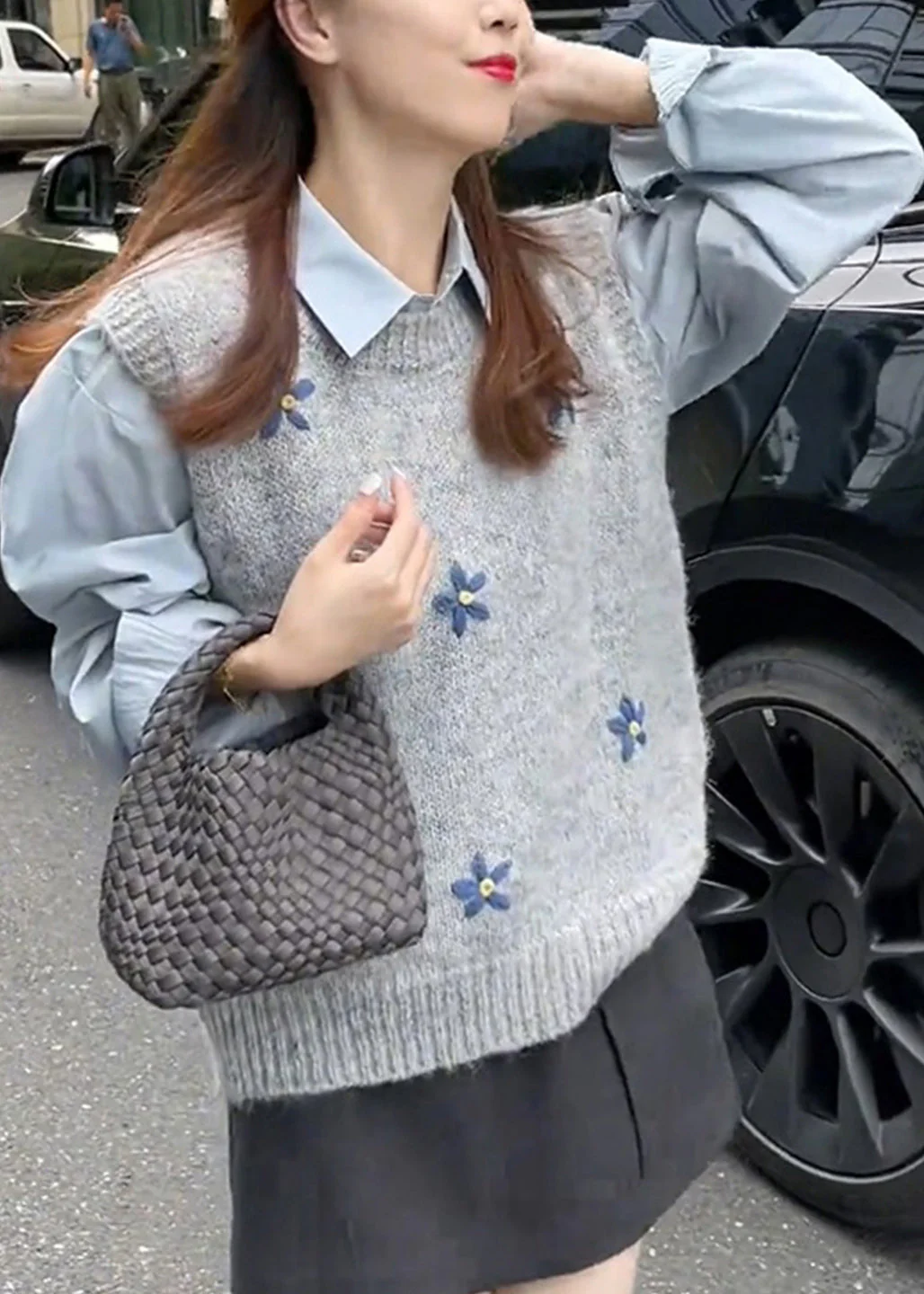 Style Grey O Neck Jacquard Knit Vest Sleeveless - Image 5