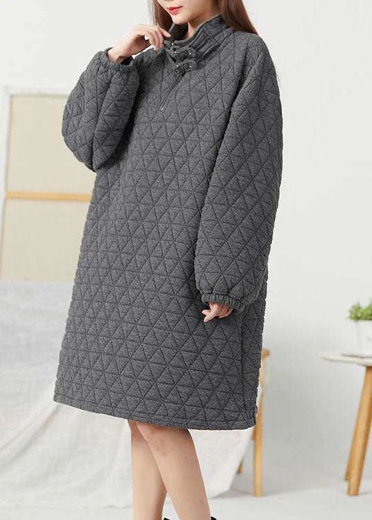 Style Grey Zip Up thick Fine Cotton Filled Pullover dress Winter - Image 3