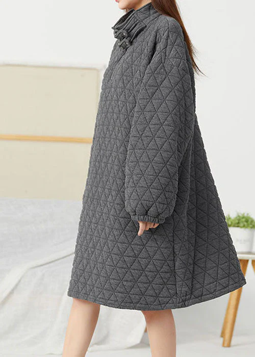 Style Grey Zip Up thick Fine Cotton Filled Pullover dress Winter - Image 4