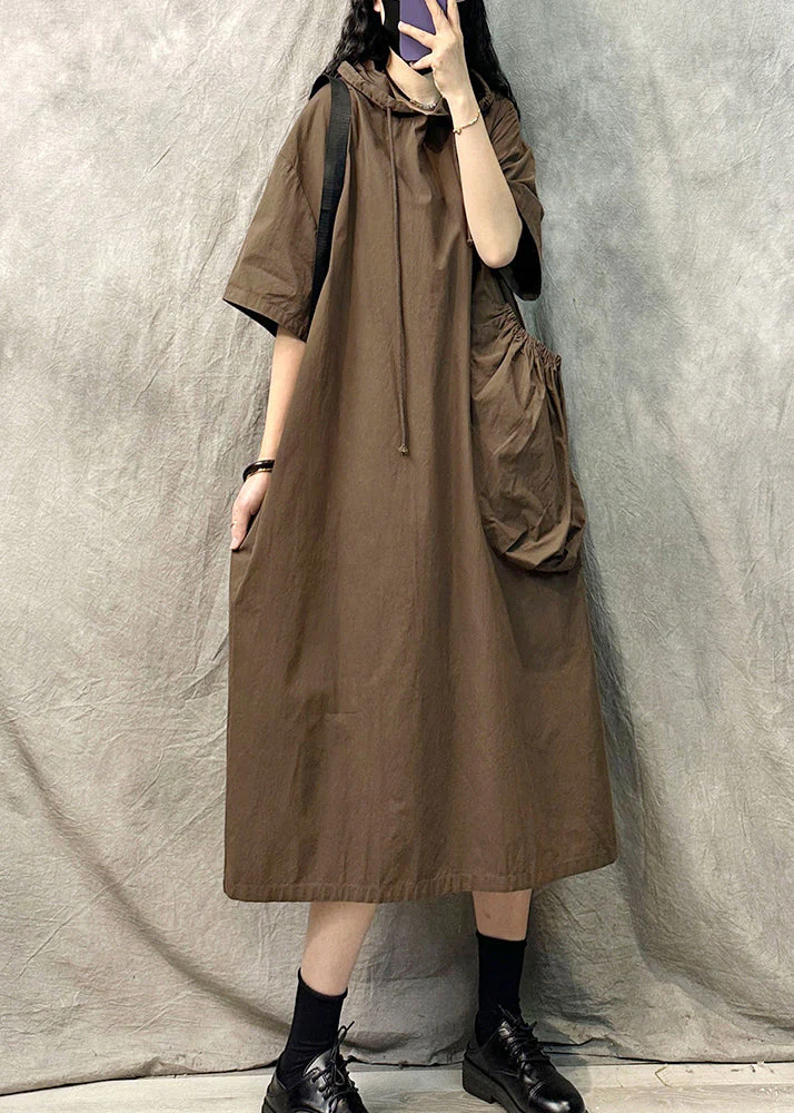 Style Khaki Hooded Cotton Sweatshirt Dresss Summer - Image 3