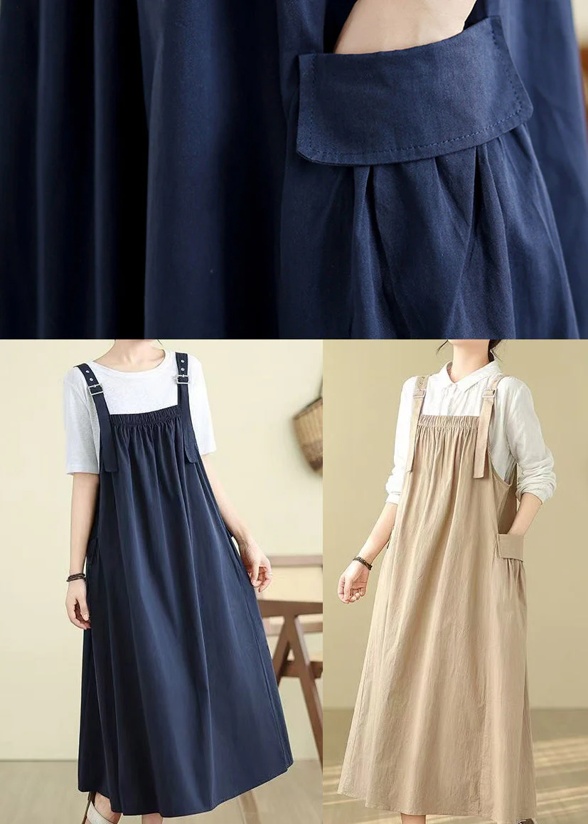Style Khaki Oversized Pockets Cotton Cami Dress Summer - Image 5