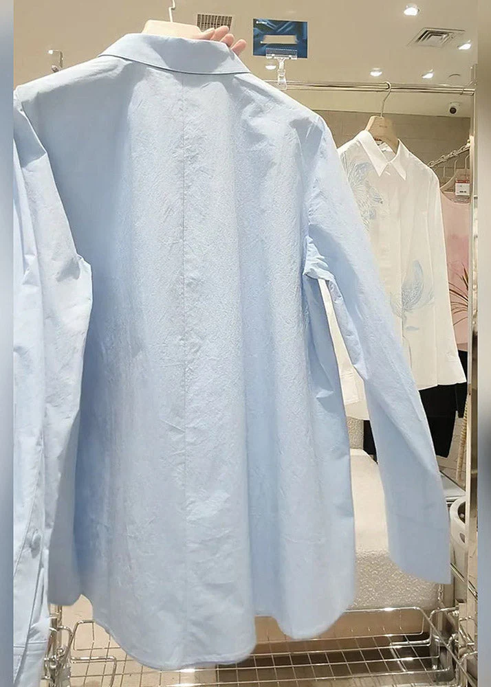 Style Light Blue Embroidered Button Shirt Spring - Image 4